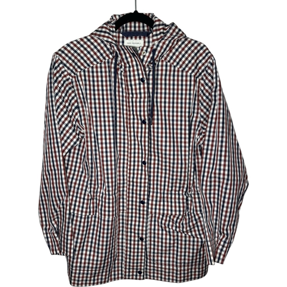 Free Assembly Women's Anorak Jacket with Hood Plaid Squares